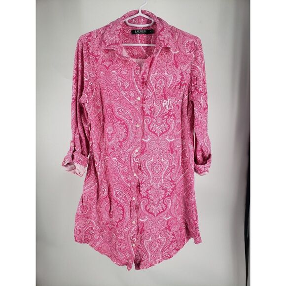 Lauren Ralph Lauren Tops - Lauren Ralph Lauren Monogram Roll Tab Shirt‎ Dress Paisley Pink Cotton Women's M